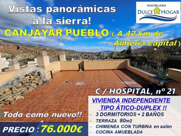 Imagen 1 de GRAN OCASION EN CANJAYAR!! ATICO-DUPLEX de 3 DORMITORIOS + 2 BAÑOS  + TERRAZA de 80m2 + CHIMENEA